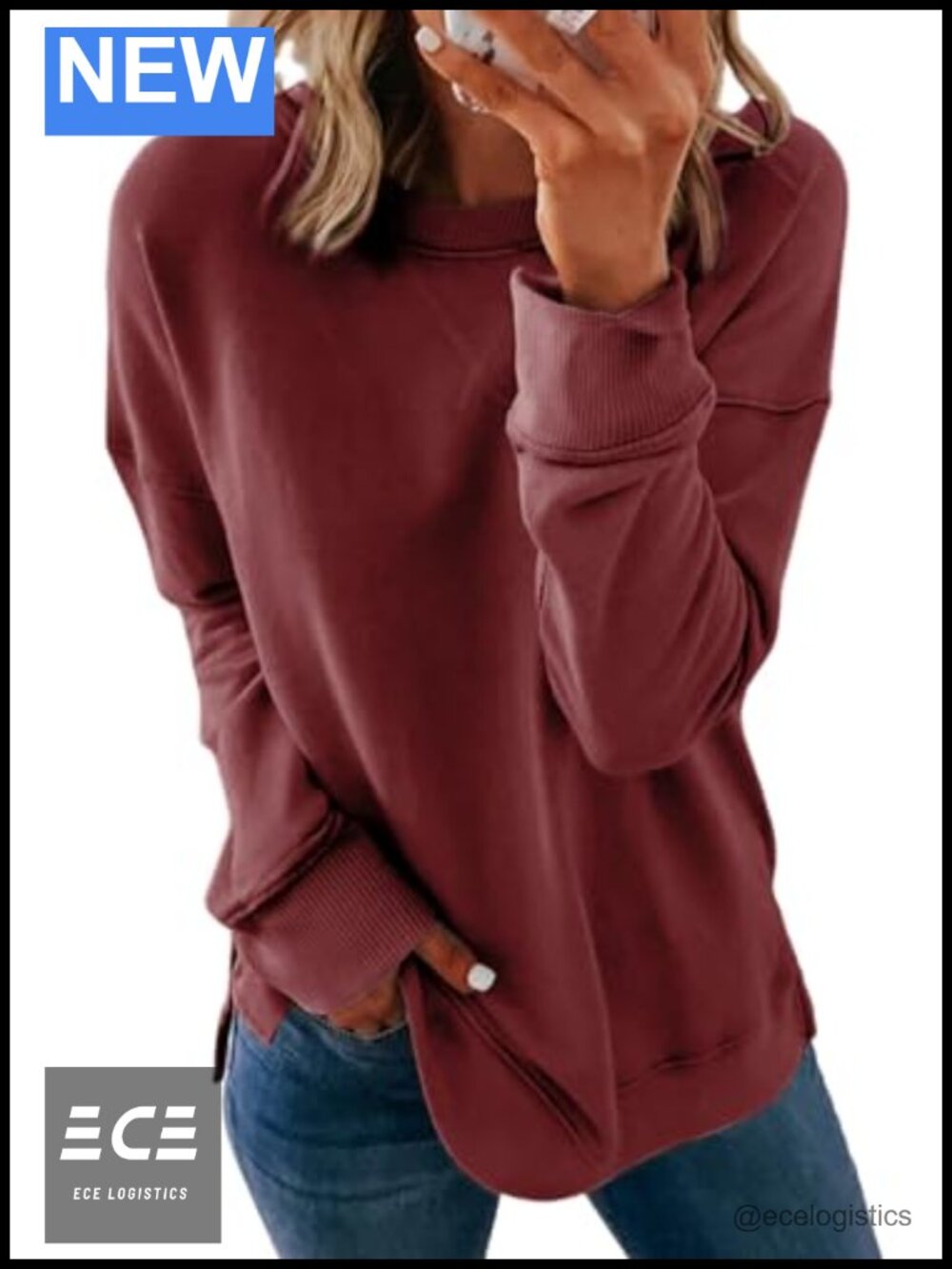 Women's Casual Crew Neck Sweatshirt Loose Long Sleeve Pullover Tops